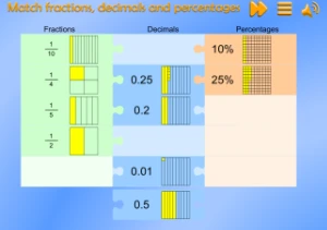 Maths Games - Match Fractions, Percentages and Decimals